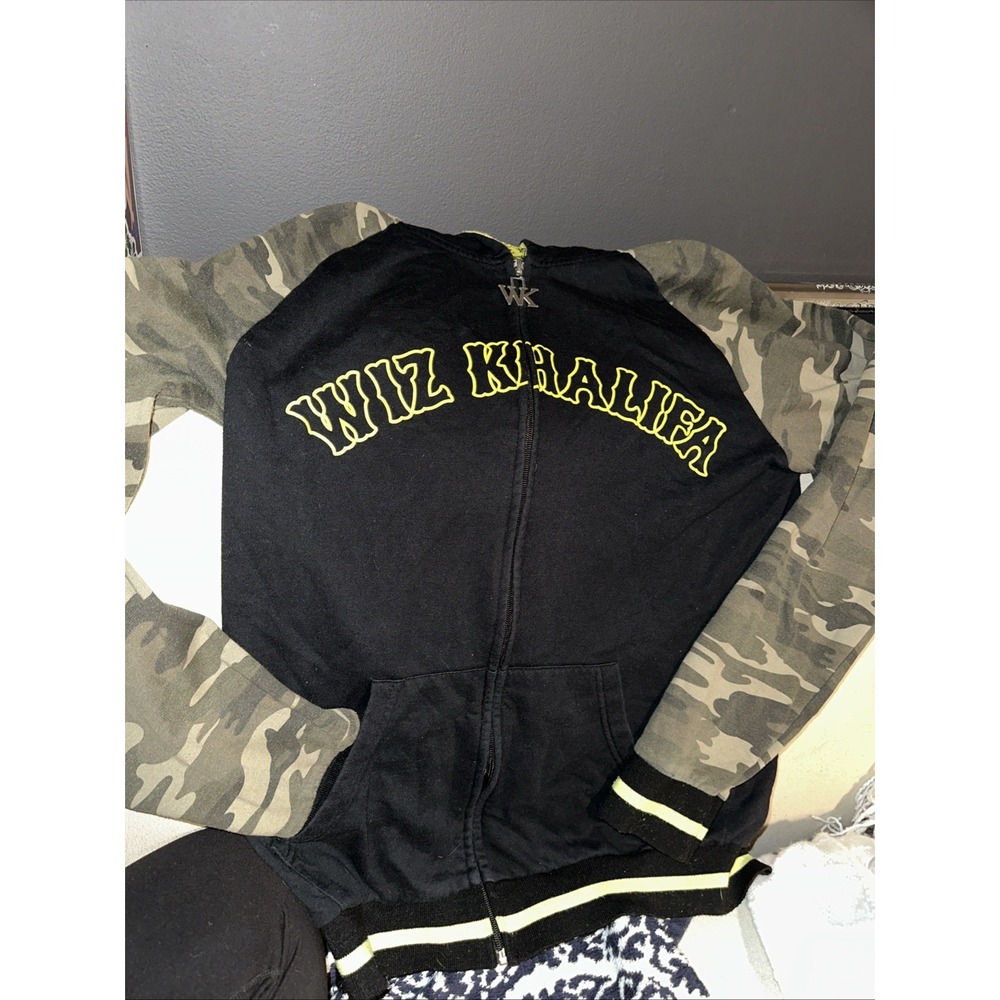 Wiz Khalifa Hoodie Zip Jacket‎ Mens Sz Medium Camo Black Varsity Taylor Gang 420